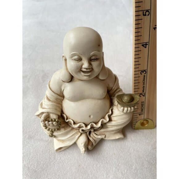 Laughing Buddha Figurine 4.5" - Antique Style Resin Statue with Detailed - Picture 3 of 7